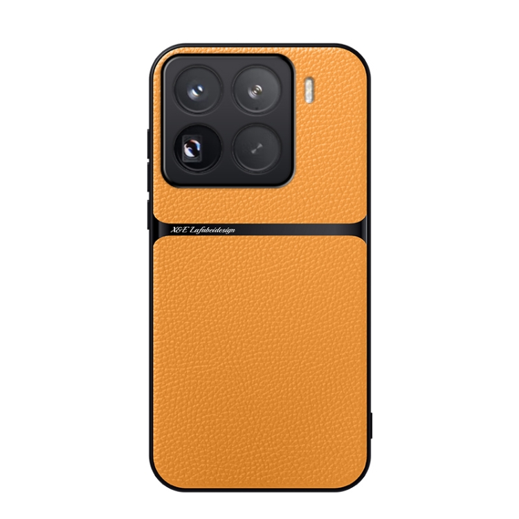 

For Xiaomi 15 Pro Litchi Leather Magnetic Full Coverage Shockproof Phone Case(Yellow)