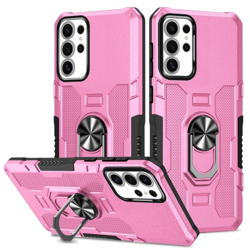 

For Samsung Galaxy S24 Ultra 5G Ring Holder Armor Hybrid Phone Case(Pink)