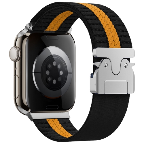 For Apple Watch 46mm / 49mm / 45mm / 44mm Parachute Buckle Braided Nylon Watch Band(Black Orange)