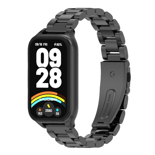 

For Xiaomi Smart Band 9 Active / Redmi Band 3 Mijobs Metal Shell Three-Bead Stainless Steel Watch Band(Black)