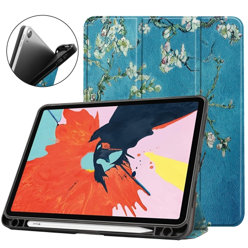 

For iPad Air 2022 / 2020 10.9 TPU Colored Drawing Horizontal Flip Leather Case with Three-folding Holder & Sleep / Wake-up Function(Apricot Flower)