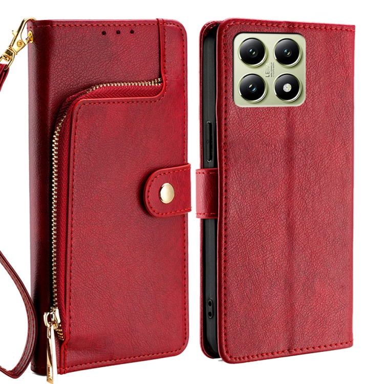 

For Xiaomi 14T 5G Zipper Bag Leather Phone Case(Red)