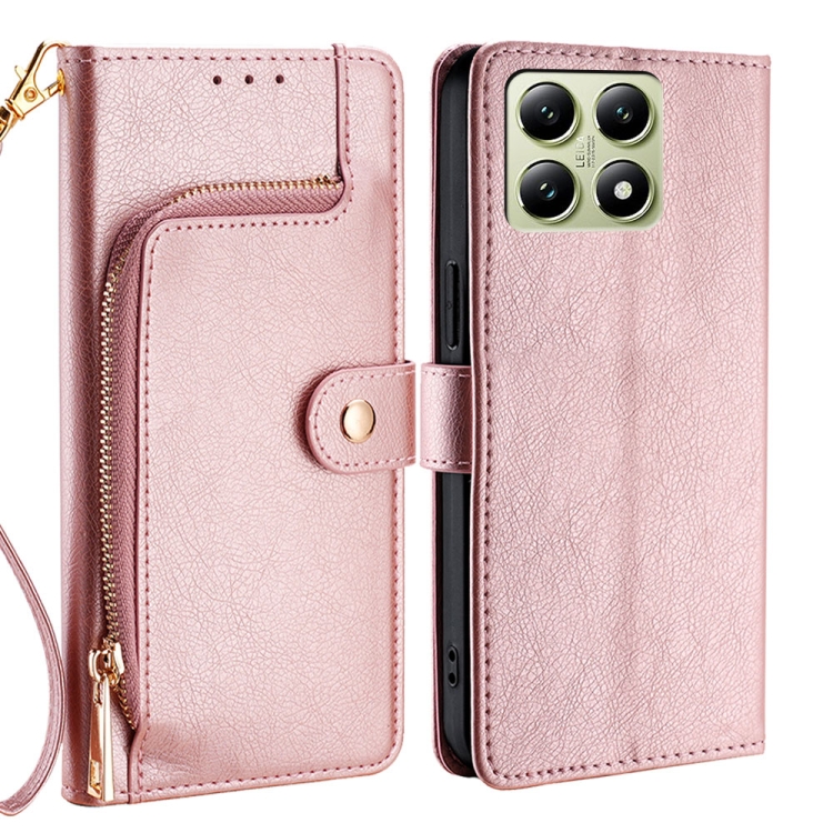 

For Xiaomi 14T 5G Zipper Bag Leather Phone Case(Rose Gold)