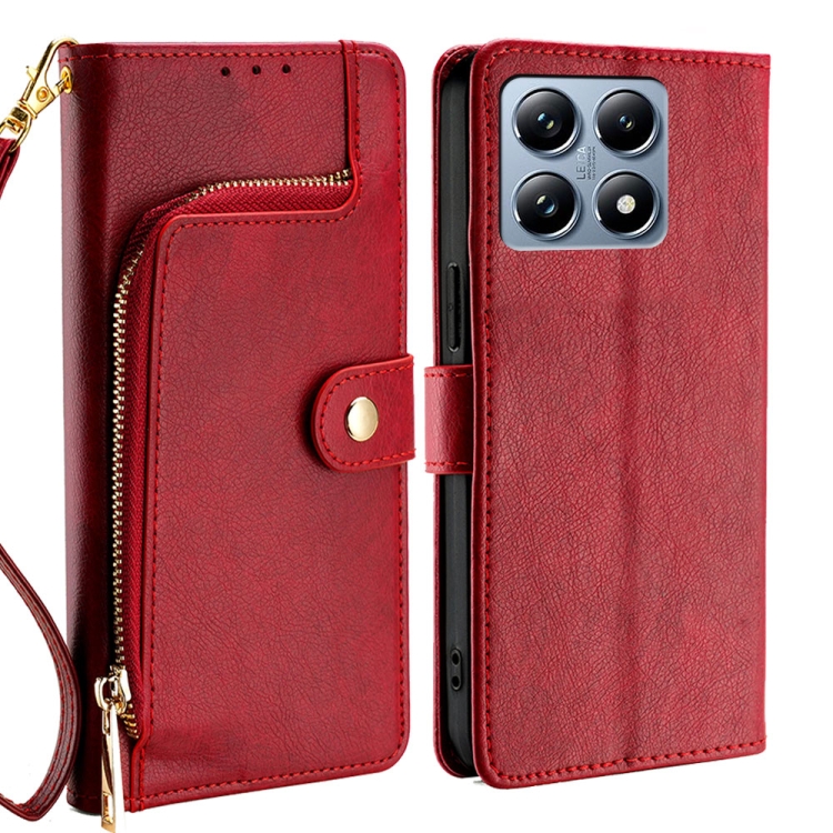 

For Xiaomi 14T Pro 5G Zipper Bag Leather Phone Case(Red)