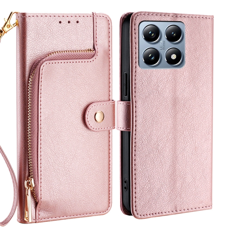 

For Xiaomi 14T Pro 5G Zipper Bag Leather Phone Case(Rose Gold)
