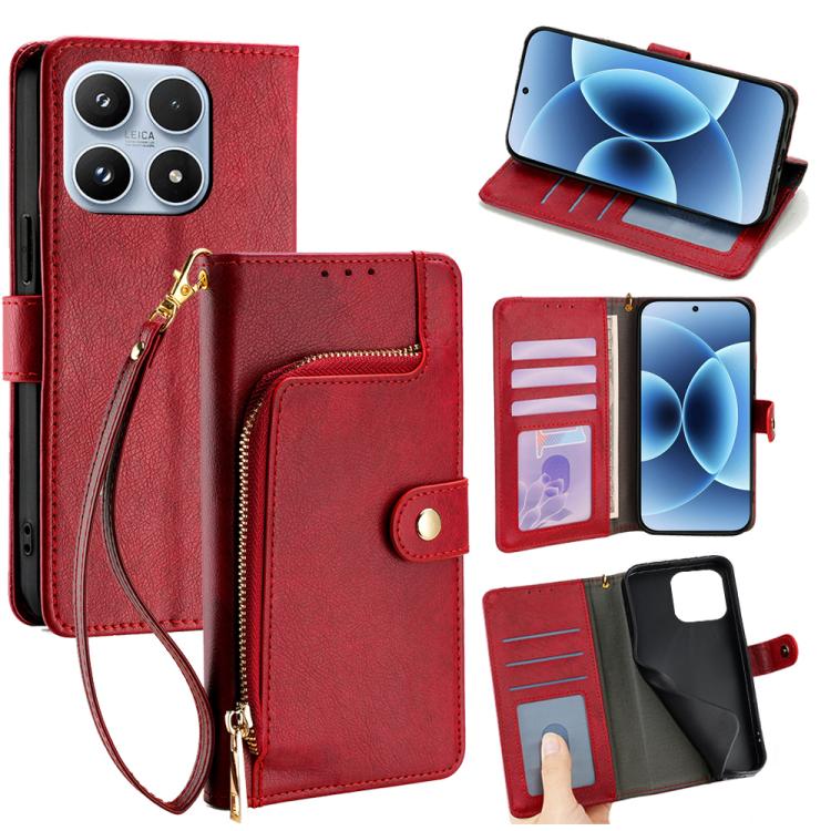 

For Xiaomi 17 Zipper Bag Leather Phone Case(Red)