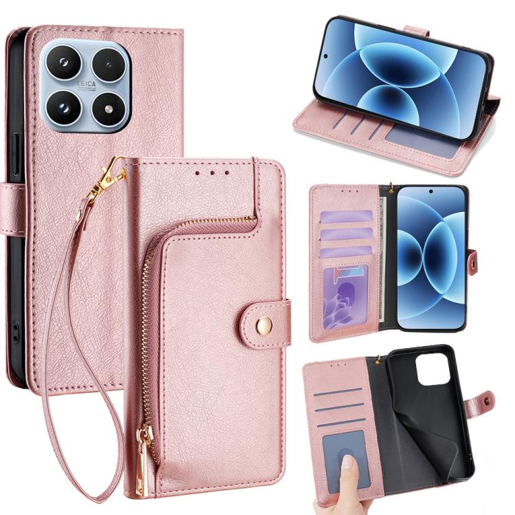 

For Xiaomi 17 Zipper Bag Leather Phone Case(Rose Gold)