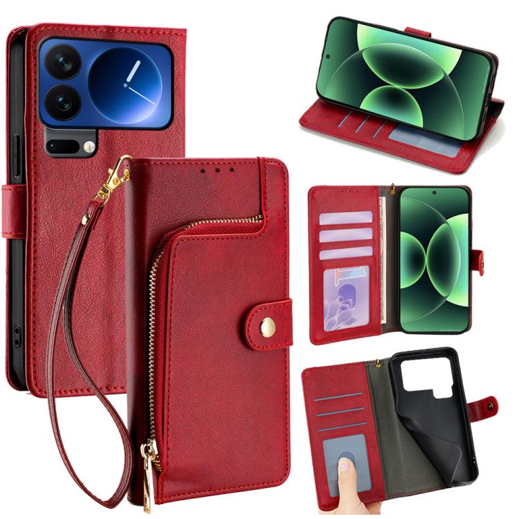 

For Xiaomi 17 Pro Zipper Bag Leather Phone Case(Red)