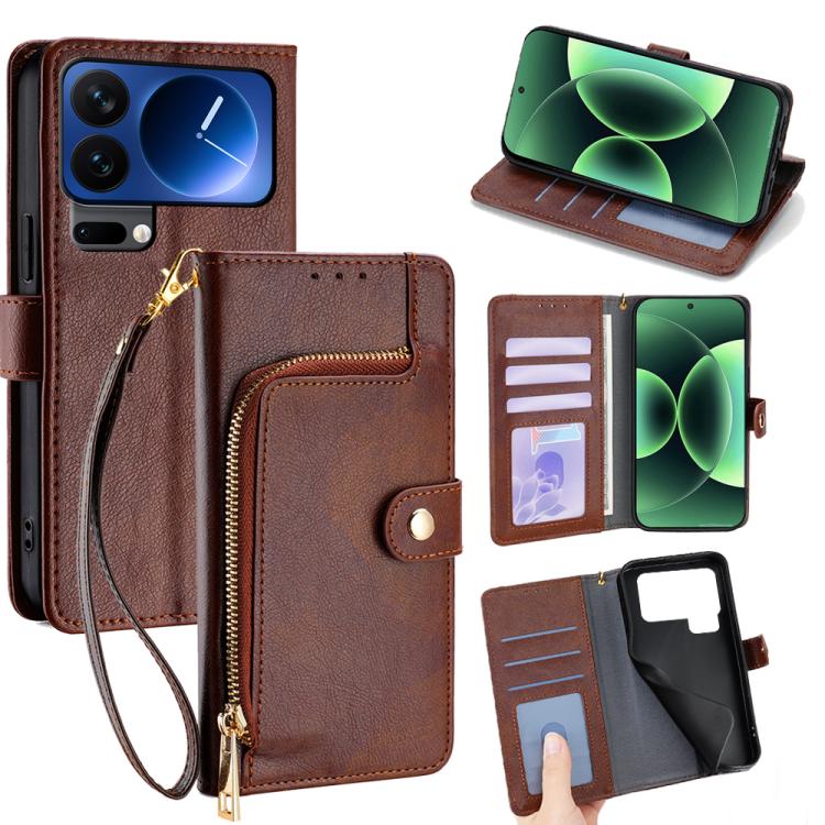 

For Xiaomi 17 Pro Max Zipper Bag Leather Phone Case(Brown)