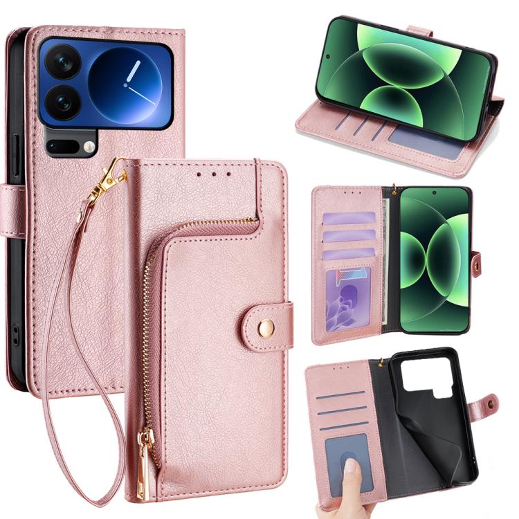 

For Xiaomi 17 Pro Max Zipper Bag Leather Phone Case(Rose Gold)