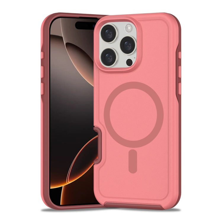 

For iPhone 16 Pro Shockproof MagSafe Armor PC Hybrid TPU Phone Case(Dark Pink+Maroon)