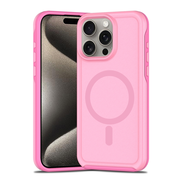 

For iPhone 15 Pro Shockproof MagSafe Armor PC Hybrid TPU Phone Case(Purple Pink)