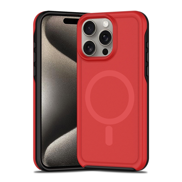 

For iPhone 15 Pro Shockproof MagSafe Armor PC Hybrid TPU Phone Case(Red+Black)