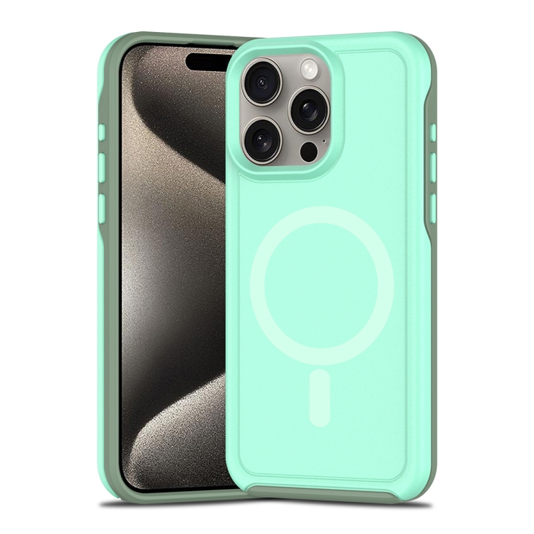 

For iPhone 15 Pro Shockproof MagSafe Armor PC Hybrid TPU Phone Case(Mint Green+Grayish Green)