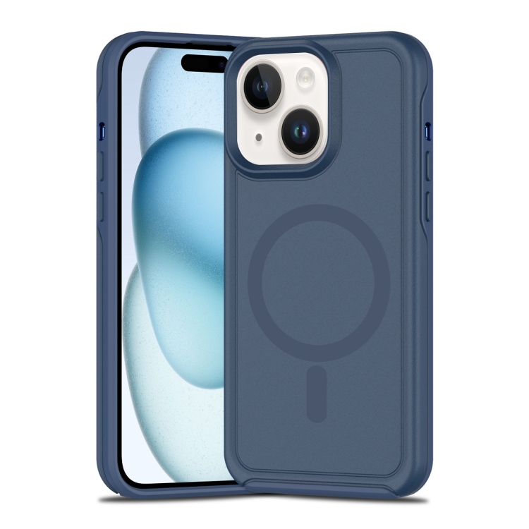 

For iPhone 15 Plus Shockproof MagSafe Armor PC Hybrid TPU Phone Case(Ink Blue)