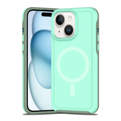 

For iPhone 15 Plus Shockproof MagSafe Armor PC Hybrid TPU Phone Case(Mint Green+Grayish Green)