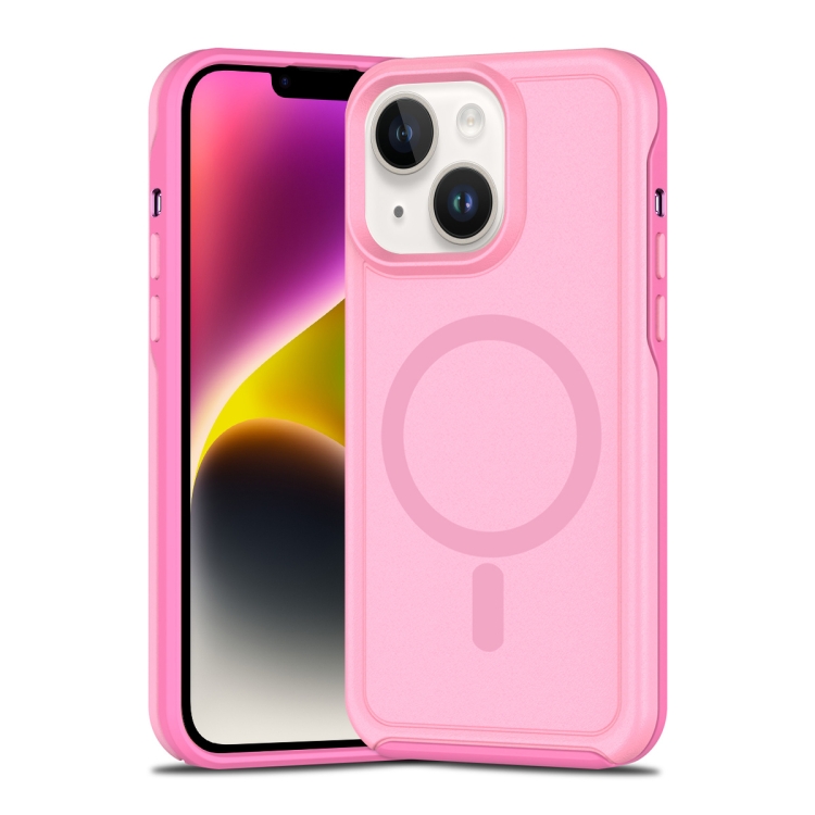 

For iPhone 14 Plus Shockproof MagSafe Armor PC Hybrid TPU Phone Case(Purple Pink)