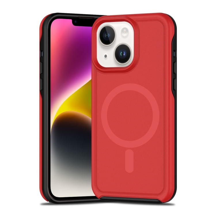 

For iPhone 14 Shockproof MagSafe Armor PC Hybrid TPU Phone Case(Red+Black)
