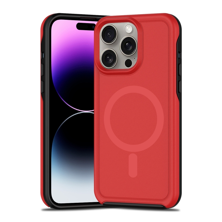 

For iPhone 14 Pro Shockproof MagSafe Armor PC Hybrid TPU Phone Case(Red+Black)