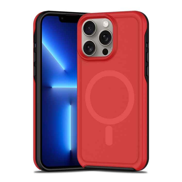 

For iPhone 13 Pro Max Shockproof MagSafe Armor PC Hybrid TPU Phone Case(Red+Black)
