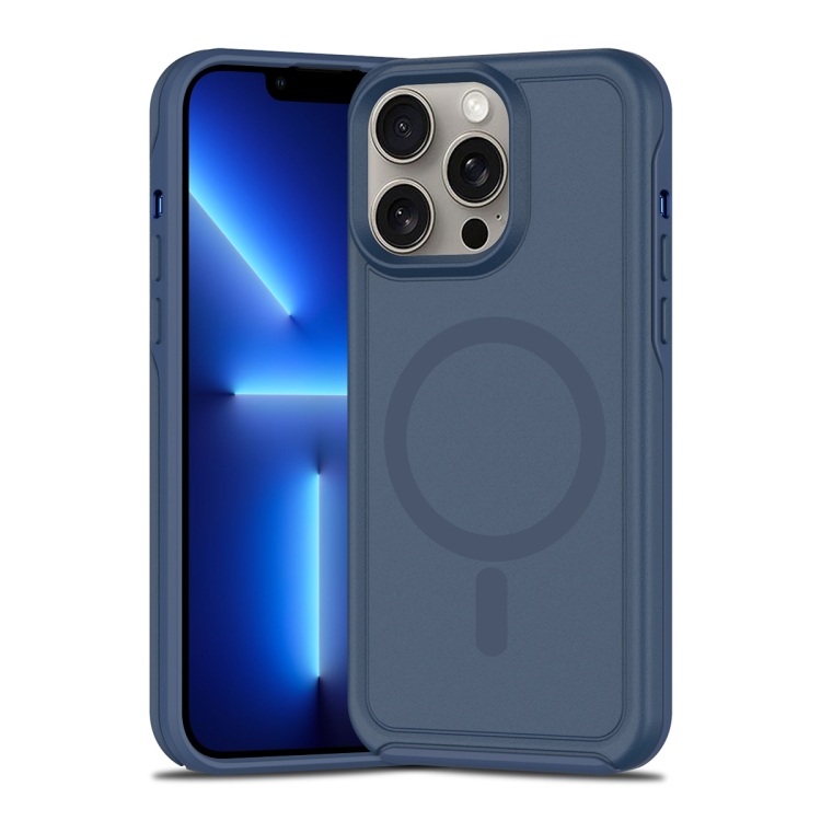 

For iPhone 13 Pro Max Shockproof MagSafe Armor PC Hybrid TPU Phone Case(Ink Blue)