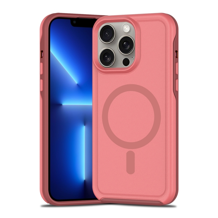

For iPhone 13 Pro Shockproof MagSafe Armor PC Hybrid TPU Phone Case(Dark Pink+Maroon)