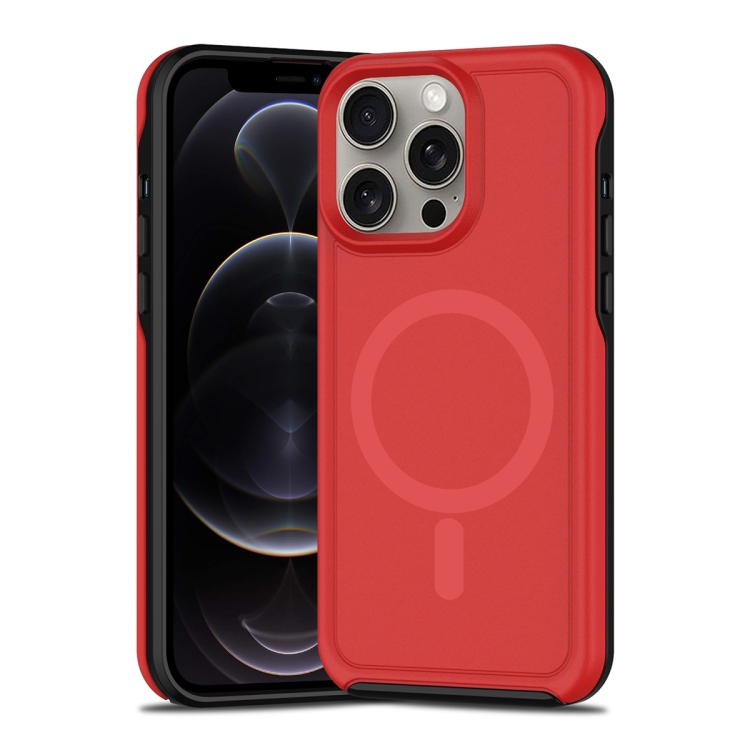 

For iPhone 12 Pro Max Shockproof MagSafe Armor PC Hybrid TPU Phone Case(Red+Black)