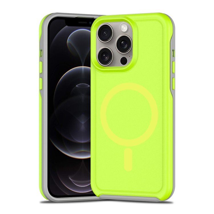 

For iPhone 12 Pro Max Shockproof MagSafe Armor PC Hybrid TPU Phone Case(Fluorescent Green+Gray)