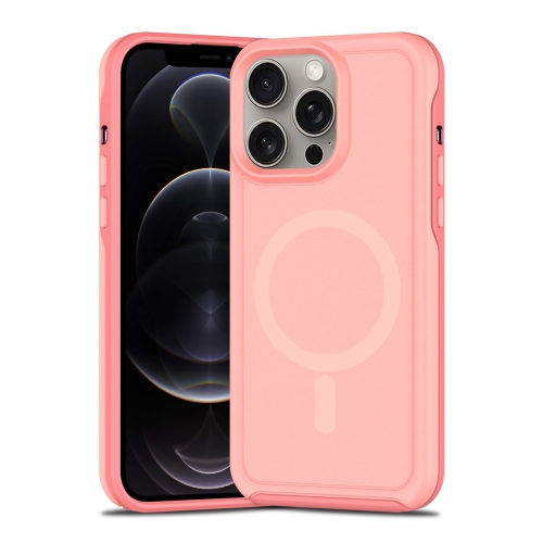 

For iPhone 12 Pro Max Shockproof MagSafe Armor PC Hybrid TPU Phone Case(Light Pink+Coral Red)