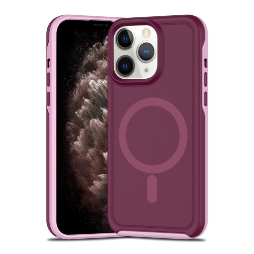 

For iPhone 11 Pro Max Shockproof MagSafe Armor PC Hybrid TPU Phone Case(Wine Red+Light Pink)