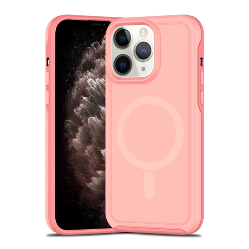 

For iPhone 11 Pro Max Shockproof MagSafe Armor PC Hybrid TPU Phone Case(Light Pink+Coral Red)