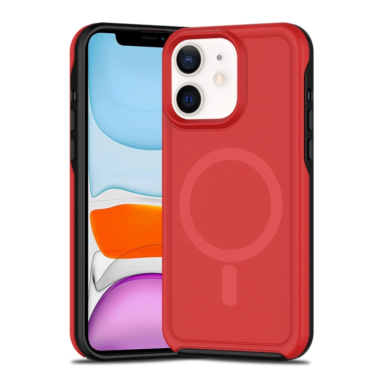 

For iPhone 11 Shockproof MagSafe Armor PC Hybrid TPU Phone Case(Red+Black)