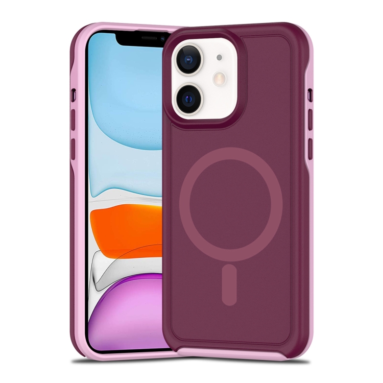 

For iPhone 11 Shockproof MagSafe Armor PC Hybrid TPU Phone Case(Wine Red+Light Pink)