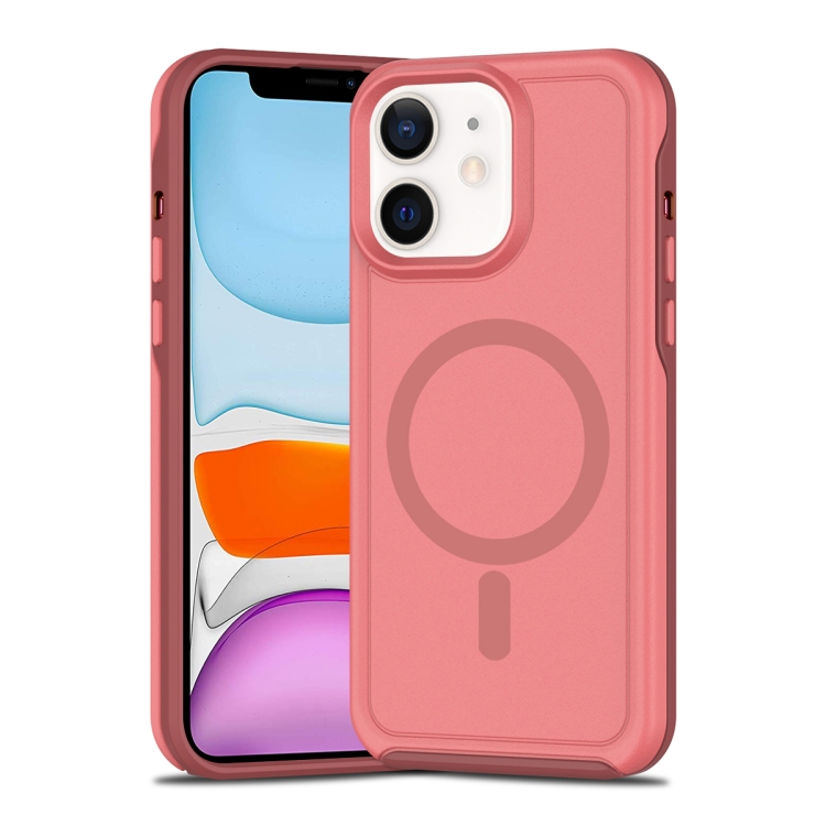 

For iPhone 11 Shockproof MagSafe Armor PC Hybrid TPU Phone Case(Dark Pink+Maroon)