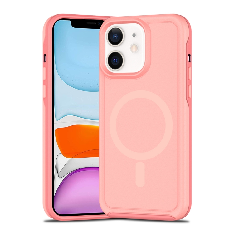 

For iPhone 11 Shockproof MagSafe Armor PC Hybrid TPU Phone Case(Light Pink+Coral Red)
