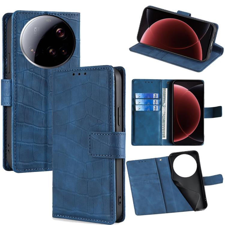 

For Xiaomi 15 Ultra Skin Feel Crocodile Magnetic Clasp Leather Phone Case(Blue)