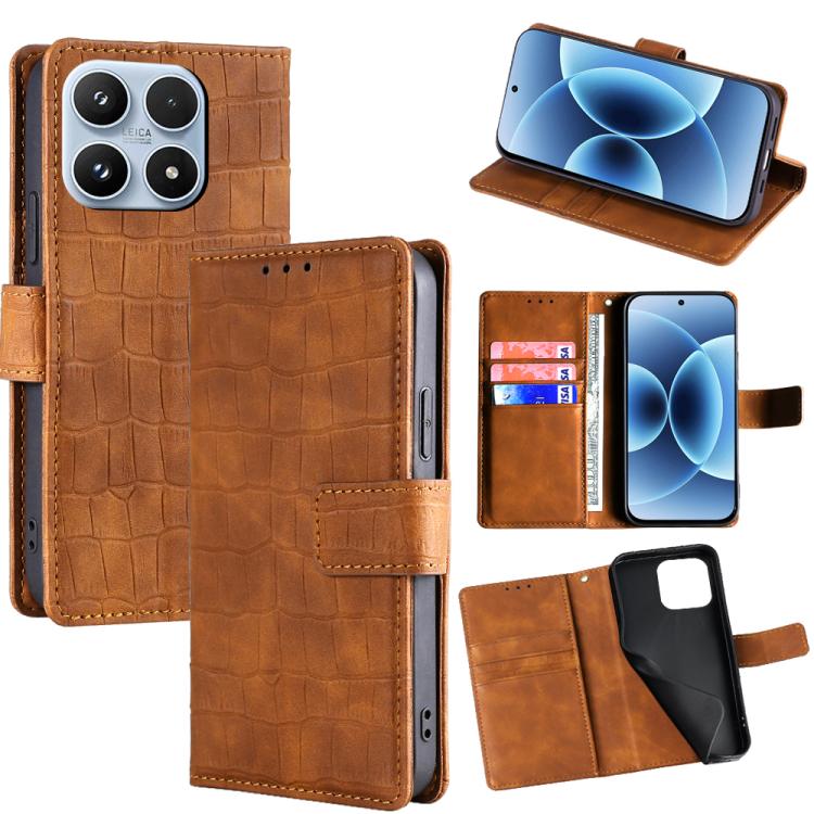 

For Xiaomi 17 Skin Feel Crocodile Magnetic Clasp Leather Phone Case(Brown)