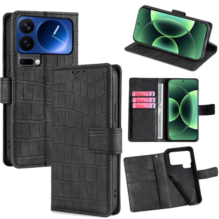 

For Xiaomi 17 Pro Max Skin Feel Crocodile Magnetic Clasp Leather Phone Case(Black)