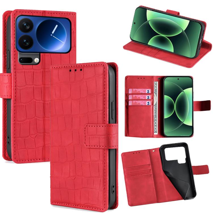 

For Xiaomi 17 Pro Max Skin Feel Crocodile Magnetic Clasp Leather Phone Case(Red)