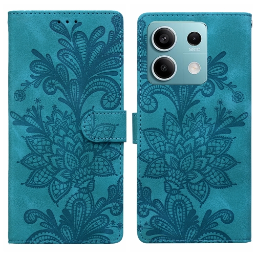 

For Redmi Note 14 4G / 5G Lace Floral Embossed Magnetic Buckle PU Phone Case With Wrist Strap(Green)