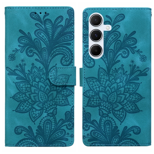 

For Samsung Galaxy S23 FE 5G Lace Floral Embossed Magnetic Buckle PU Phone Case With Wrist Strap(Green)