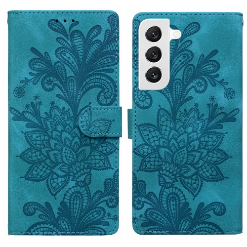 

For Samsung Galaxy S22+ 5G Lace Floral Embossed Magnetic Buckle PU Phone Case With Wrist Strap(Green)