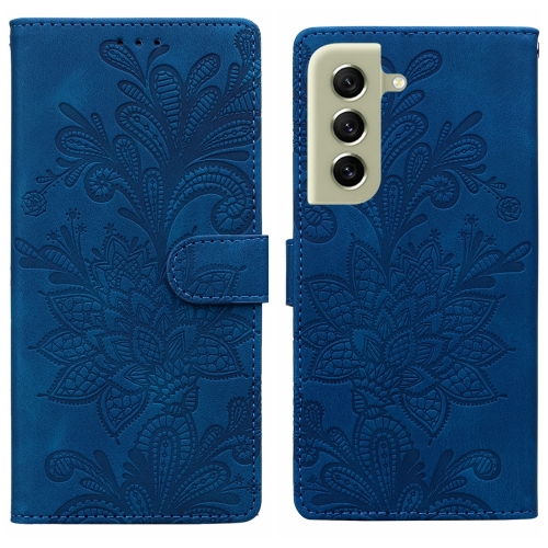 

For Samsung Galaxy S21+ 5G Lace Floral Embossed Magnetic Buckle PU Phone Case With Wrist Strap(Blue)