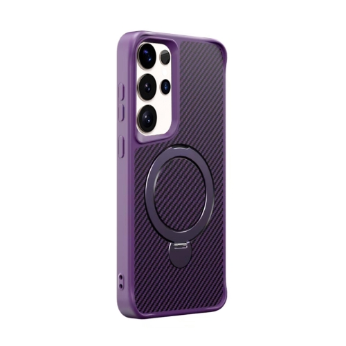 

For Samsung Galaxy S25 Ultra 5G Carbon Fiber Texture 360 MagSafe Holder Phone Case(Purple)