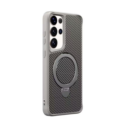 

For Samsung Galaxy S24 Ultra 5G Carbon Fiber Texture 360 MagSafe Holder Phone Case(Titanium Gray)