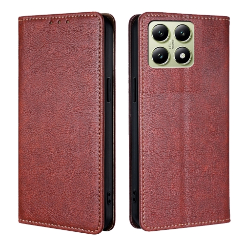 

For Xiaomi 14T 5G Gloss Oil Solid Color Magnetic Leather Phone Case(Brown)