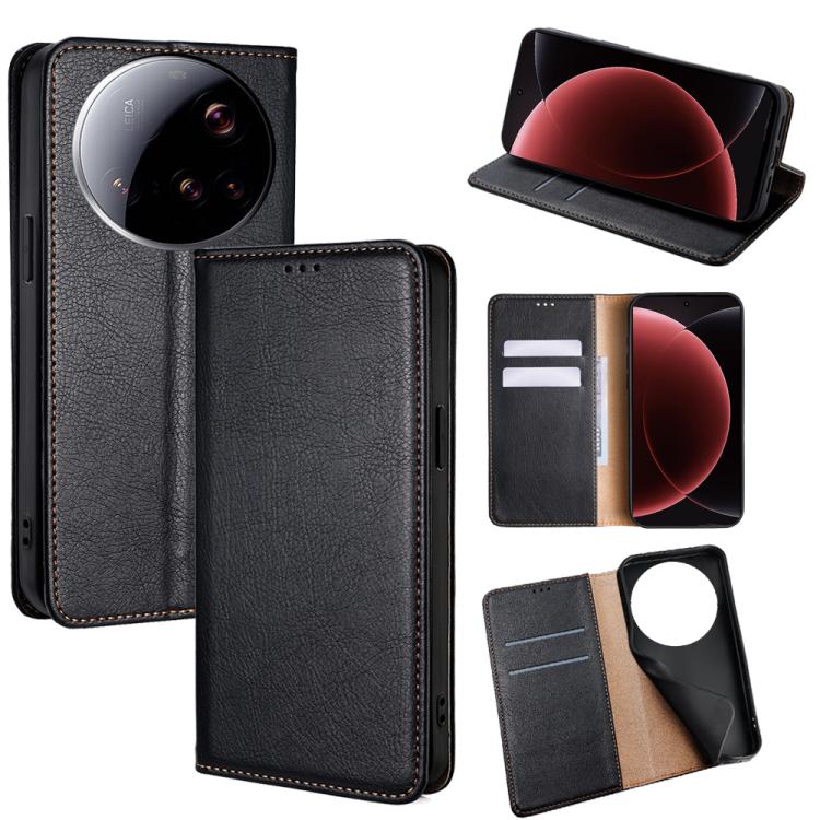 

For Xiaomi 15 Ultra Gloss Oil Solid Color Magnetic Leather Phone Case(Black)