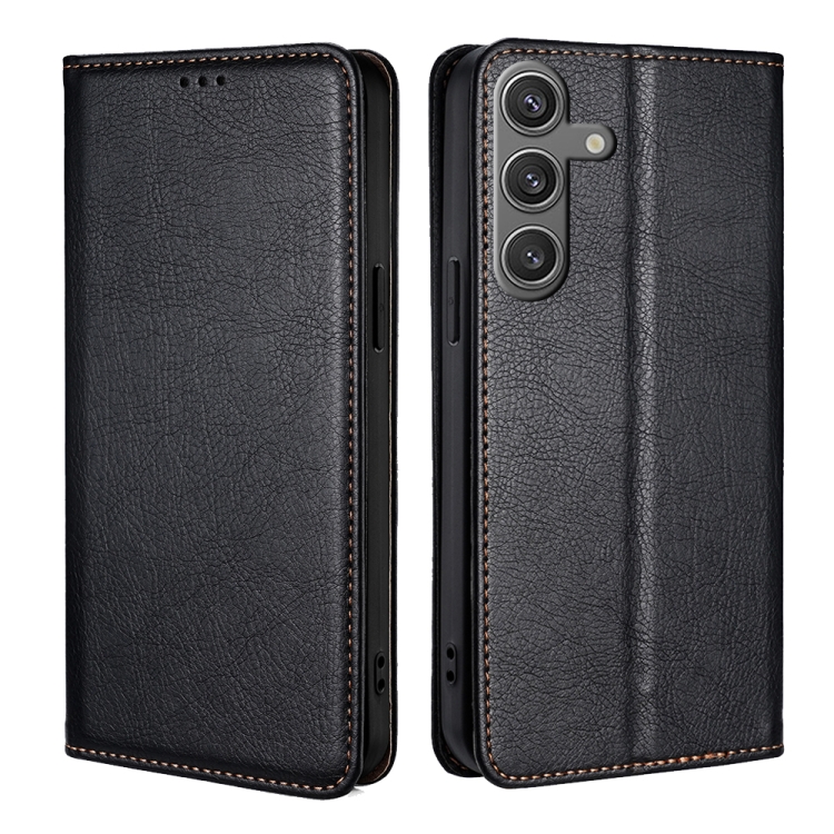 

For Samsung Galaxy S25 5G Gloss Oil Solid Color Magnetic Leather Phone Case(Black)