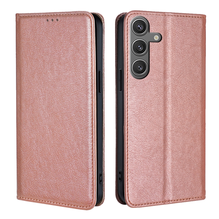 

For Samsung Galaxy S25 5G Gloss Oil Solid Color Magnetic Leather Phone Case(Rose Gold)