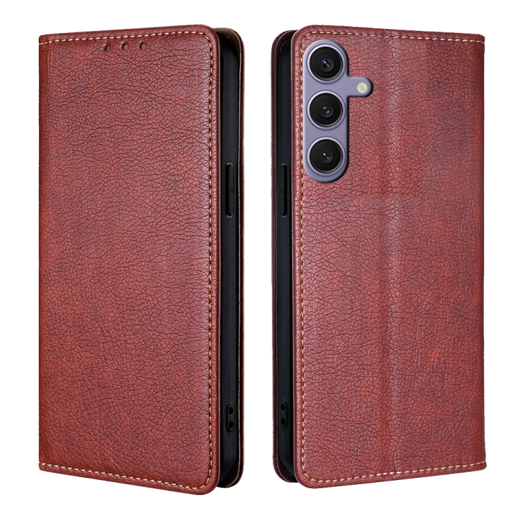 

For Samsung Galaxy S25+ 5G Gloss Oil Solid Color Magnetic Leather Phone Case(Brown)